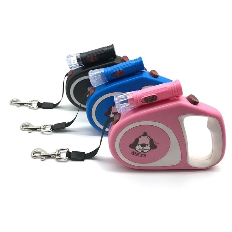 Cuerda Retractil 5M Con Linterna Para Paseo De Mascotas Azul-2