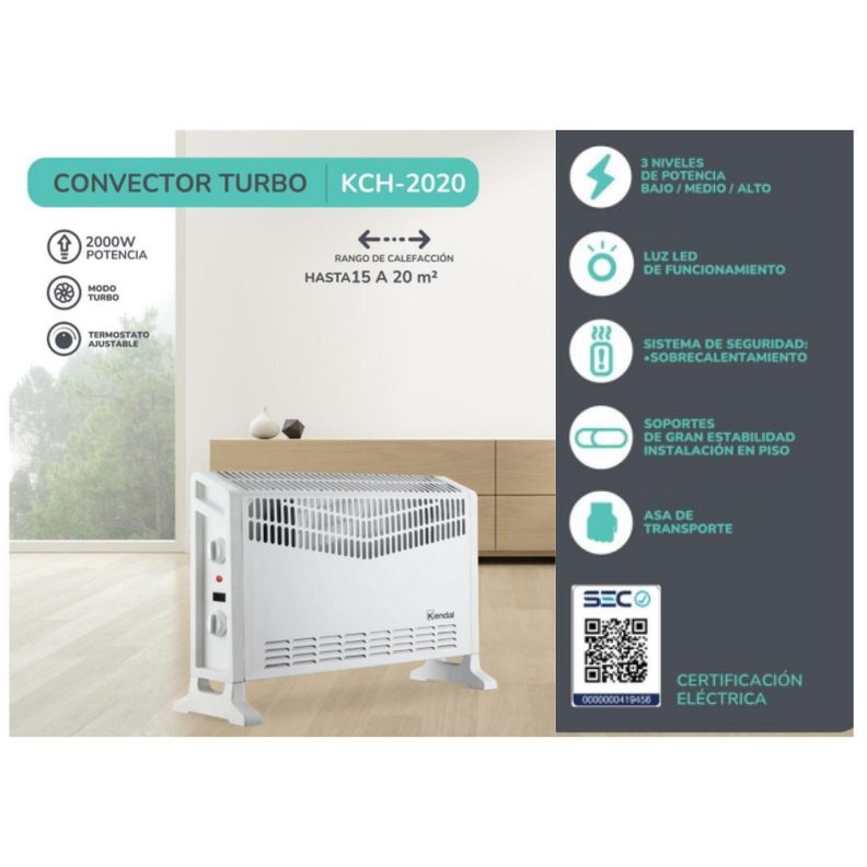 Calefactor Convector Turbo Electrico 2000W Blanco KCH-2020 Kendal-3