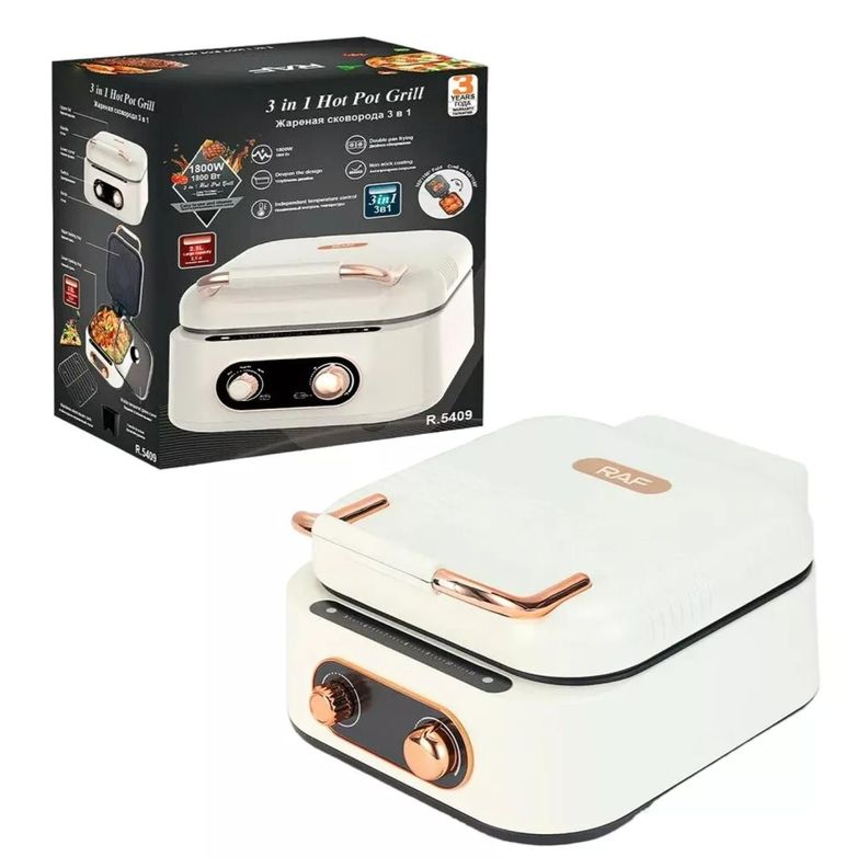 Olla Electrica 3 En 1 Parrilla Asador 1800W Blanco R5409 Raf-4