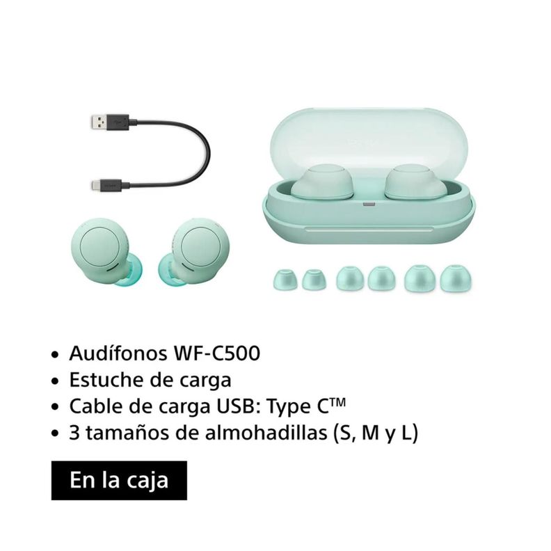 Audifonos Bluetooth TWS IPX4 10H InEar Verde Menta WF-C500-2