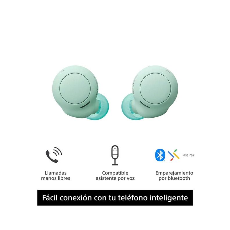 Audifonos Bluetooth TWS IPX4 10H InEar Verde Menta WF-C500-4