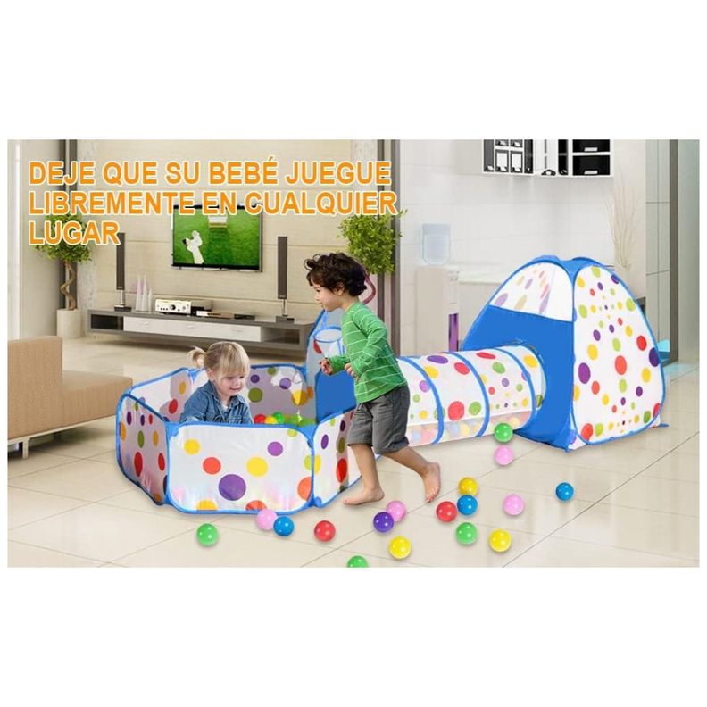 Juguete Carpa 3 En 1 Tunel Piscina De Pelotas Infantil Azul-3