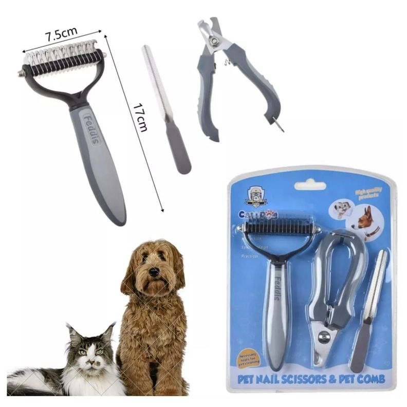 Pack De Limpieza Para Mascotas Corta Uñas Lima Cepillo-4