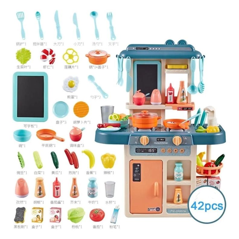 Juguete Set Cocina 42 Piezas Luz Sonido Azul Infantil 63Cm-1