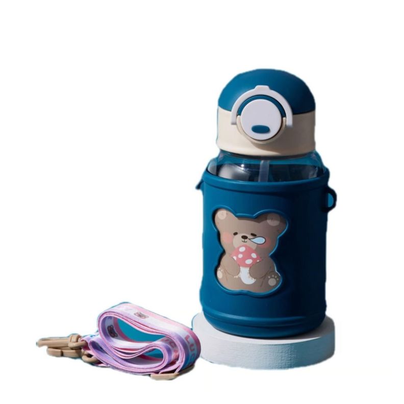 Botella De Agua Portatil 620ml Osito Kawaii Azul Infantil-1