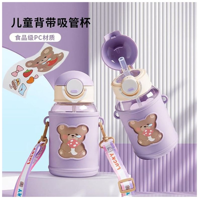 Botella De Agua Portatil 620ml Osito Kawaii Azul Infantil-3