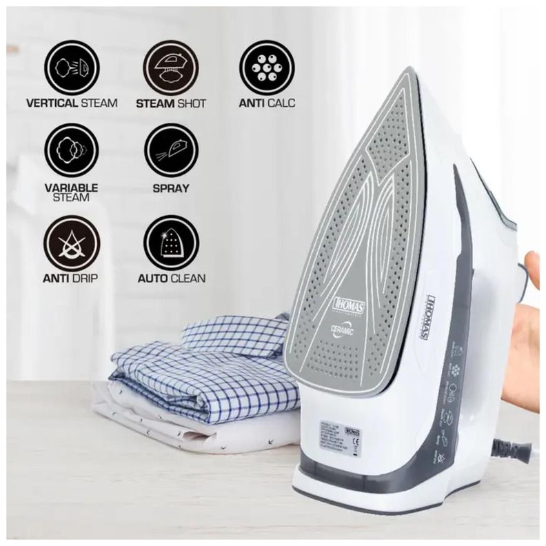 Plancha A Vapor Vertical 2200W 360ml Blanco TH-7060 Thomas-6