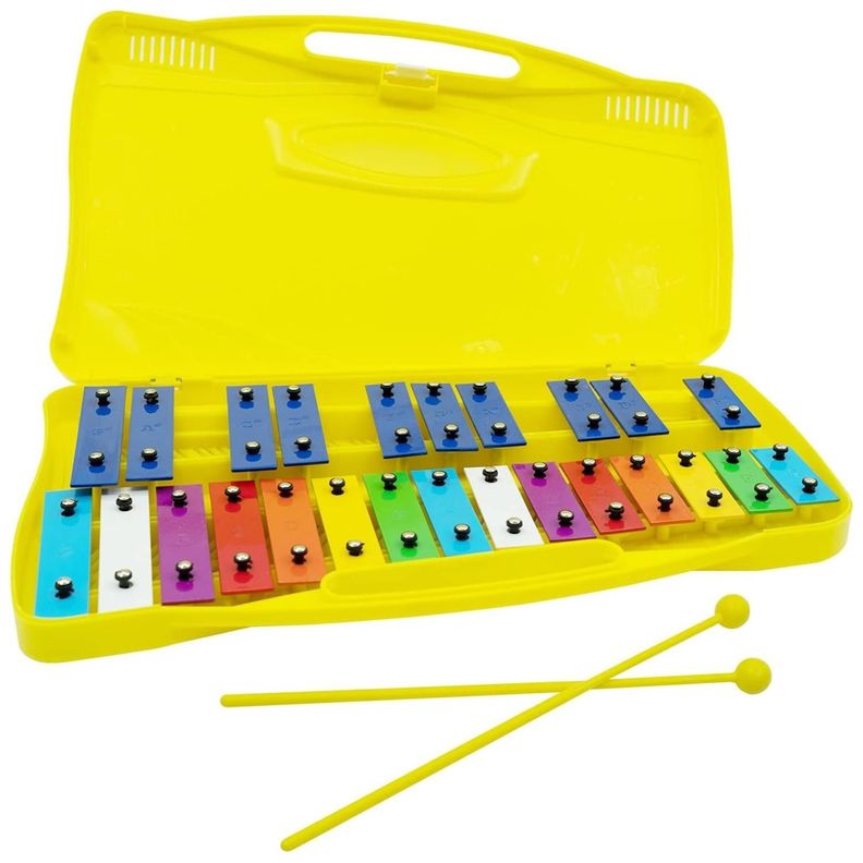 Metalofono Xilofono 25 Notas 2 Baquetas Amarillo Infantil-0