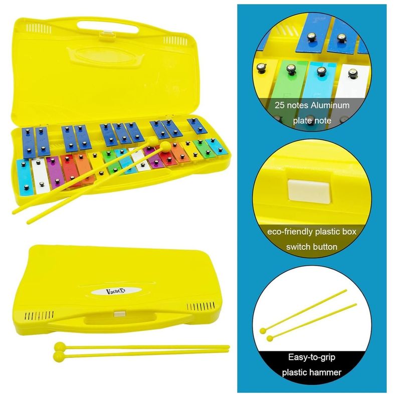Metalofono Xilofono 25 Notas 2 Baquetas Amarillo Infantil-3