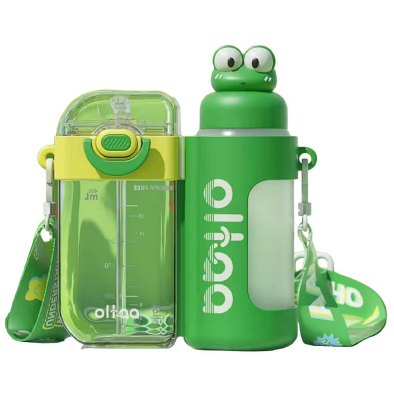 Botella De Agua 2En1 Para Niños Escolar 720ml Verde Infantil-0