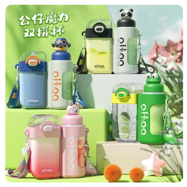 Botella De Agua 2En1 Para Niños Escolar 720ml Verde Infantil-1