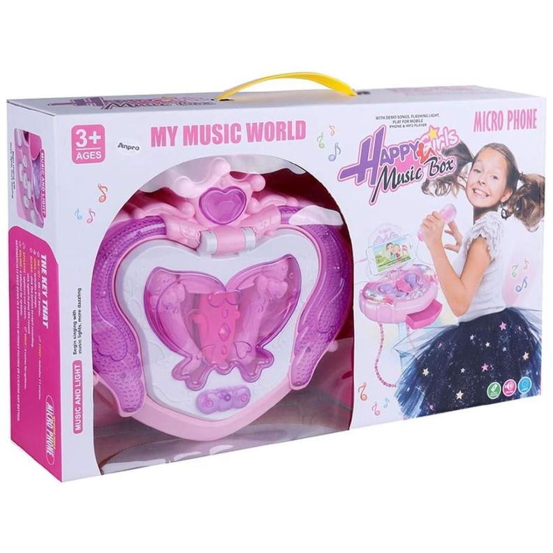 Juguete Karaoke Doble Atril Luces Y Sonido Rosado Infantil-0