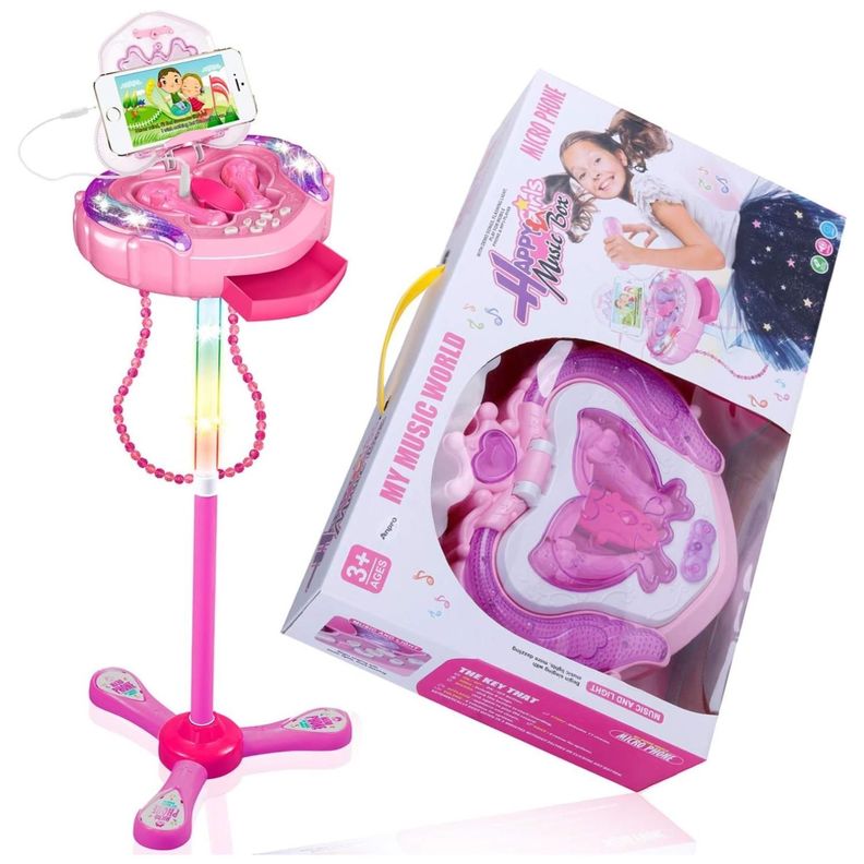 Juguete Karaoke Doble Atril Luces Y Sonido Rosado Infantil-2