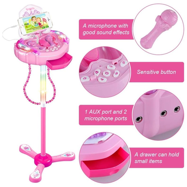 Juguete Karaoke Doble Atril Luces Y Sonido Rosado Infantil-4