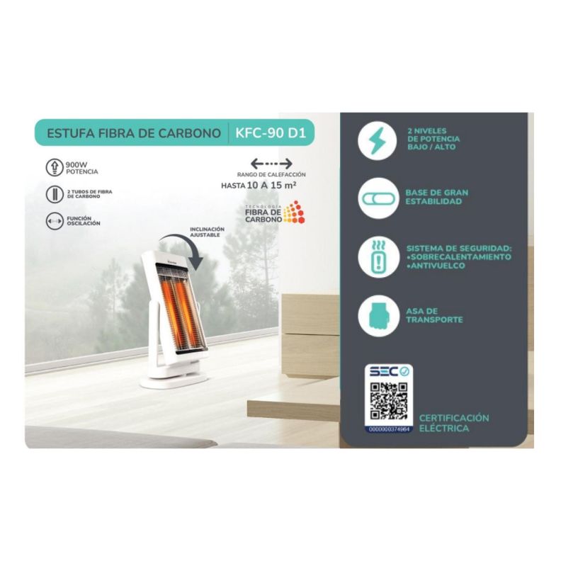 Estufa Calefactor Fibra De Carbono 1800W 2N Blanco KFC-90D1 Kendal-4
