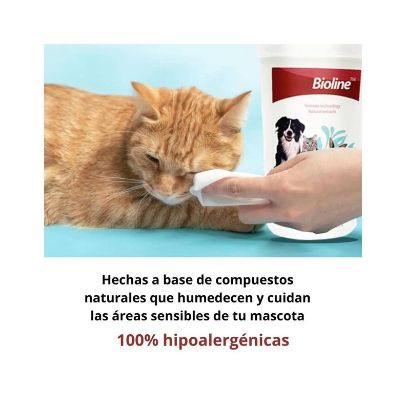 Toallitas Humedas Limpieza Mascotas Perros Gatos 30U Bioline-2
