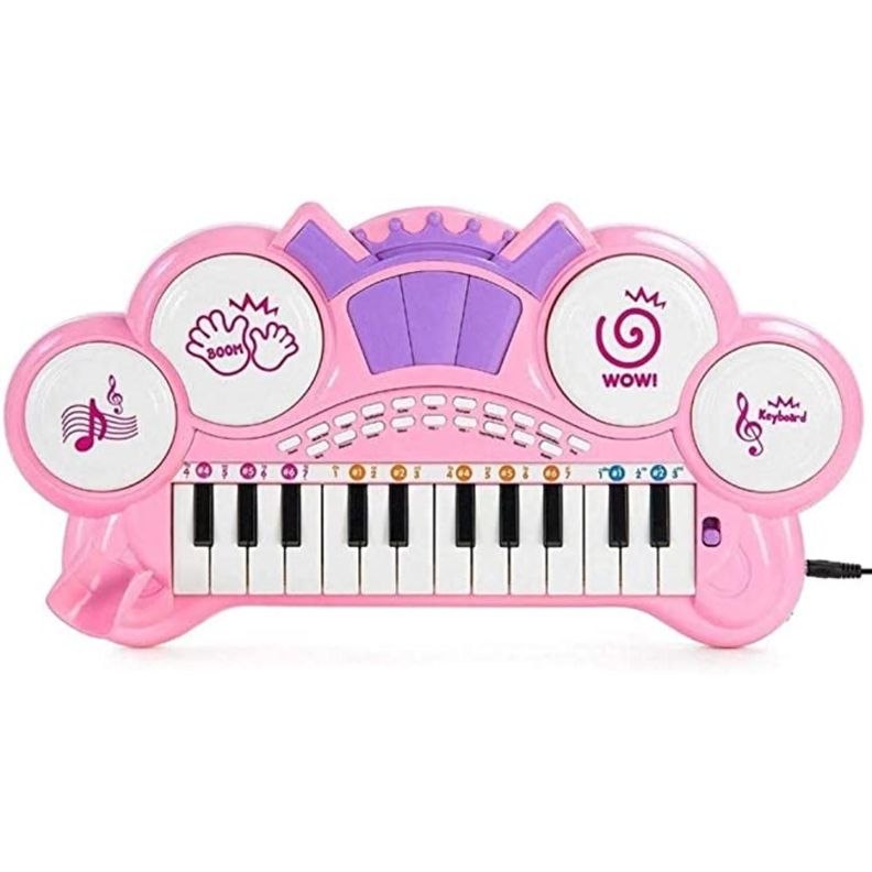 Juguete Teclado Piano Musical Con Microfono Rosado Infantil-0