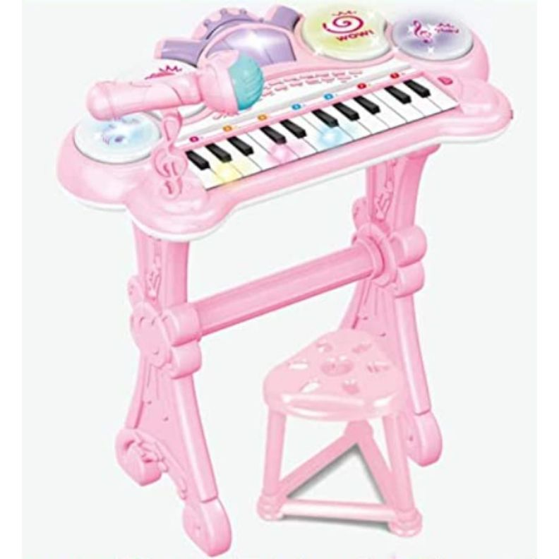 Juguete Teclado Piano Musical Con Microfono Rosado Infantil-1