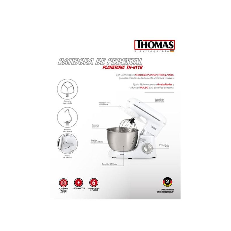 Batidora Pedestal Planetaria 4L 1300W 6Vel TH-911B Thomas-6