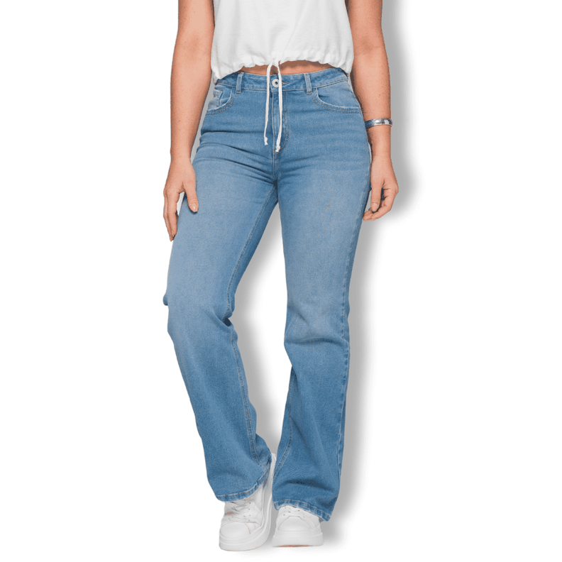 Jeans Wide Leg Mujer Azul Claro Tiro Alto Elasticado Colombiano T22107635 36