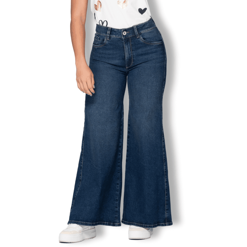 Jeans Palazzo Mujer Azul Medio Tiro Alto Elasticado Colombiano T22077668 38