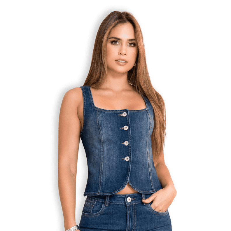 Blusa de Mezclilla Estilo Corse Mujer Colombiana Elasticada T03033724