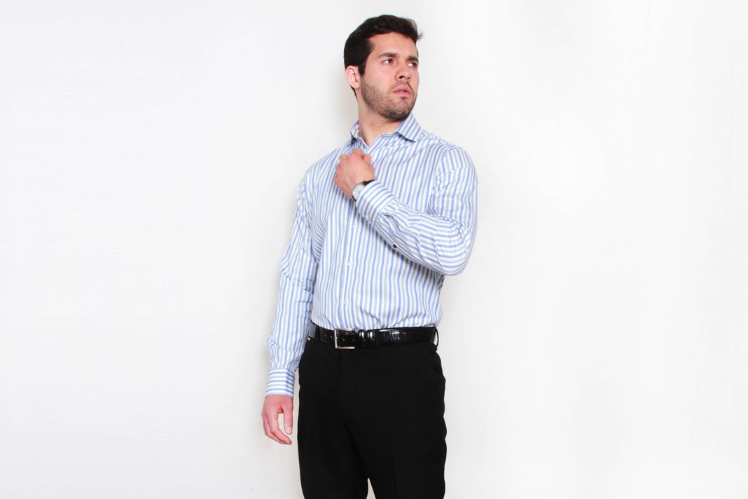 Camisa Premium Líneas Celeste y Gris-3