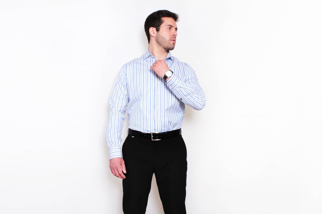 Camisa Premium Líneas Celeste y Gris-0