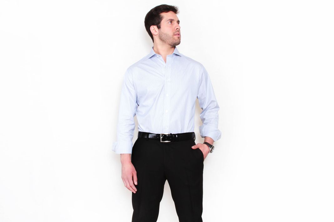 Camisa Premium Líneas Azul y Gris-3