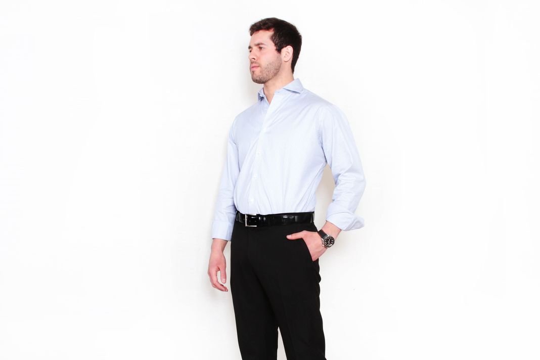 Camisa Premium Líneas Azul y Gris-0