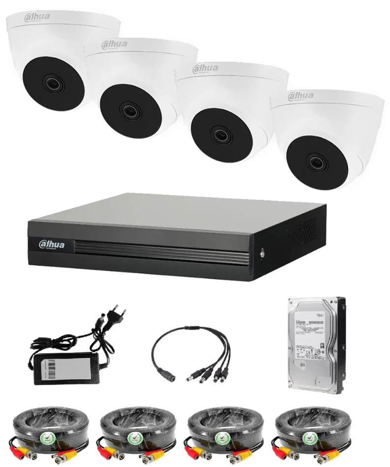  Kit CCTV Dahua 4 camaras 2MP HD +Disco duro 1TB incluido +DVR 4 Canales-0