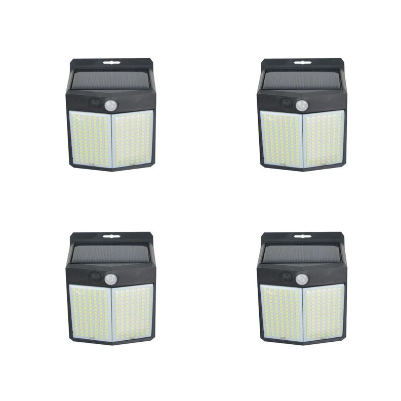 Pack 4 Aplique 196 Led Solar Contra Agua Negro