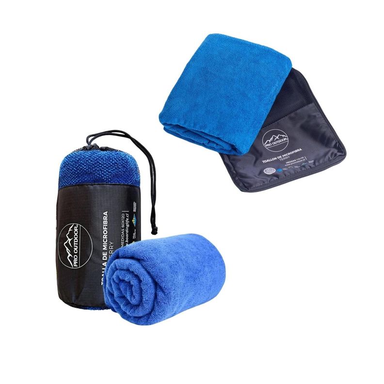 Pack Toallon y Toalla Microfibra Terry Azul Pro Outdoor