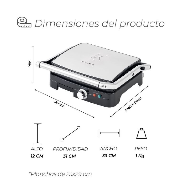 Plancha Panini Pro Max XL Kitchen-it  Superficie Plana-6