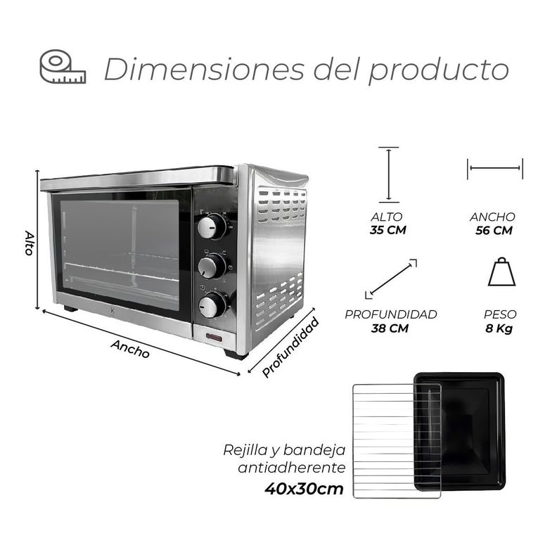 Horno Eléctrico Silver Series 45L Kitchen-It-5