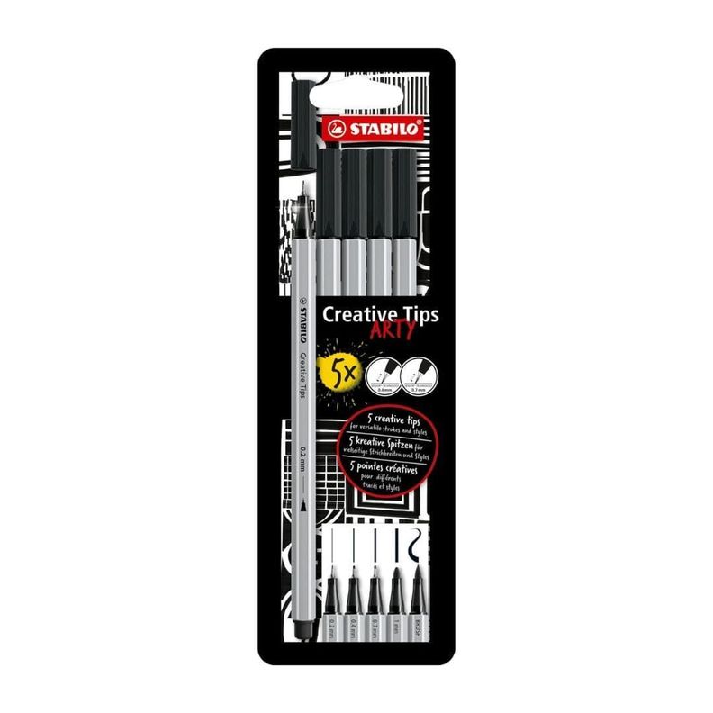 Set 5 Marcadores Creative Tips Arty Negros Stabilo