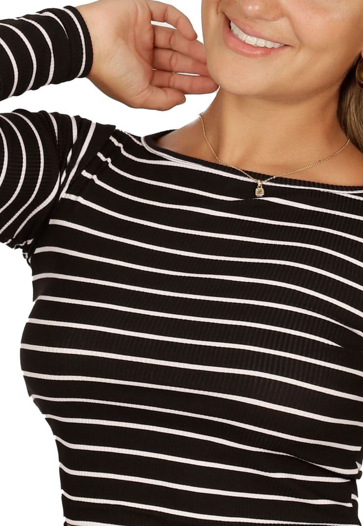Polera Almendra II Negra Rayas Blancas Divino Jeans-2
