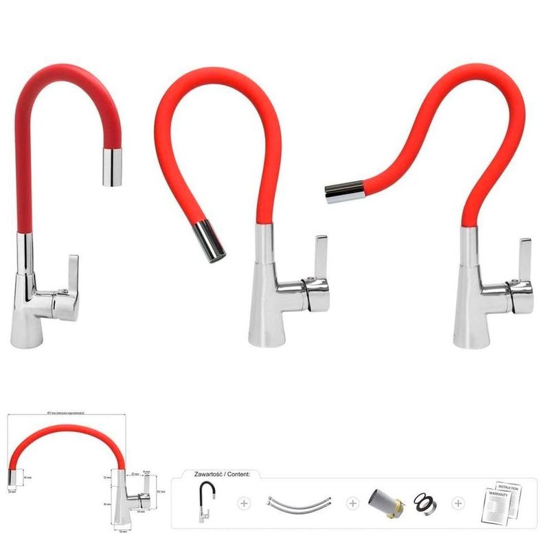 Llave Monomando Lavaplatos Cuello Flexible Rojo-1