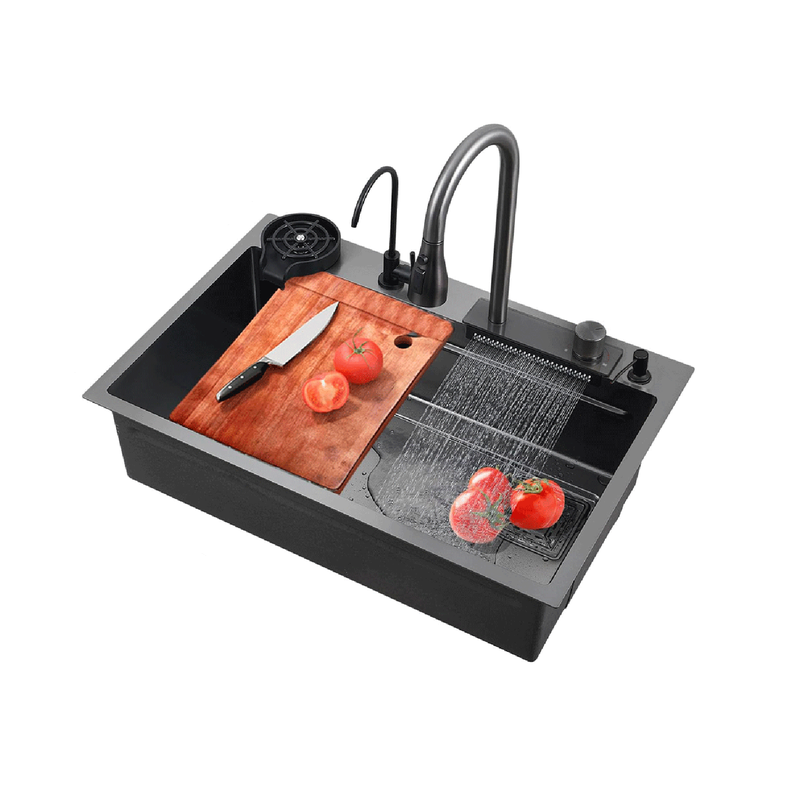 Lavaplatos Multifuncional Cascada Accesorios 75x45 Dante Negro-0
