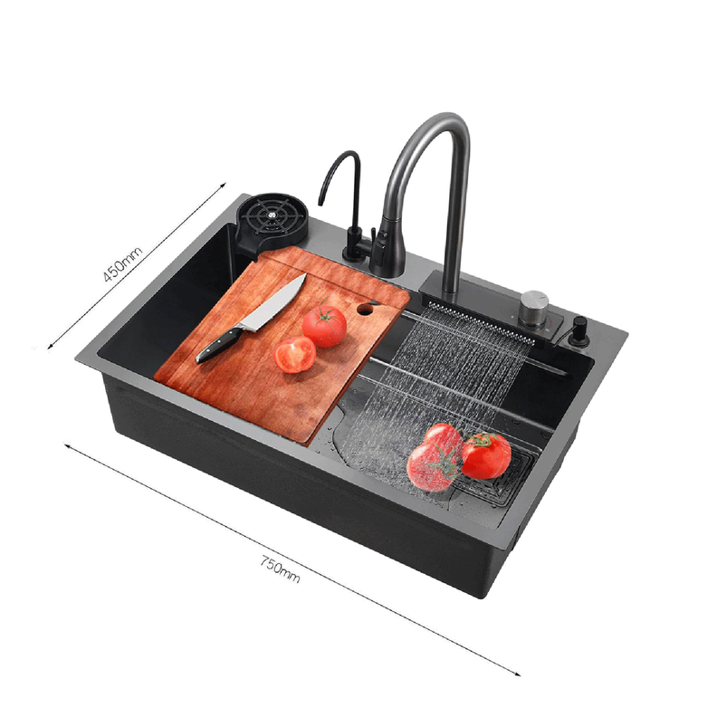 Lavaplatos Multifuncional Cascada Accesorios 75x45 Dante Negro-2