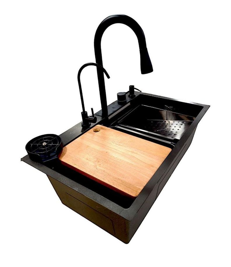 Lavaplatos Multifuncional Cascada Accesorios 75x45 Dante Negro-3