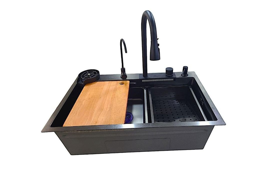 Lavaplatos Multifuncional Cascada Accesorios 75x45 Dante Negro-4