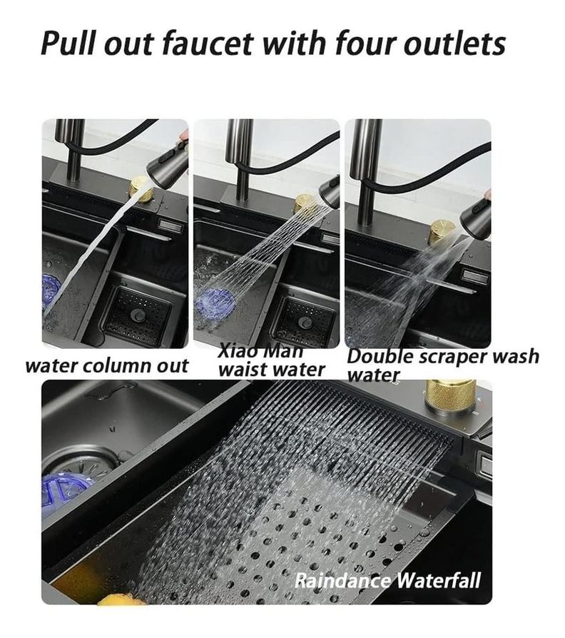 Lavaplatos Multifuncional Cascada Accesorios 75x45 Dante Negro-6