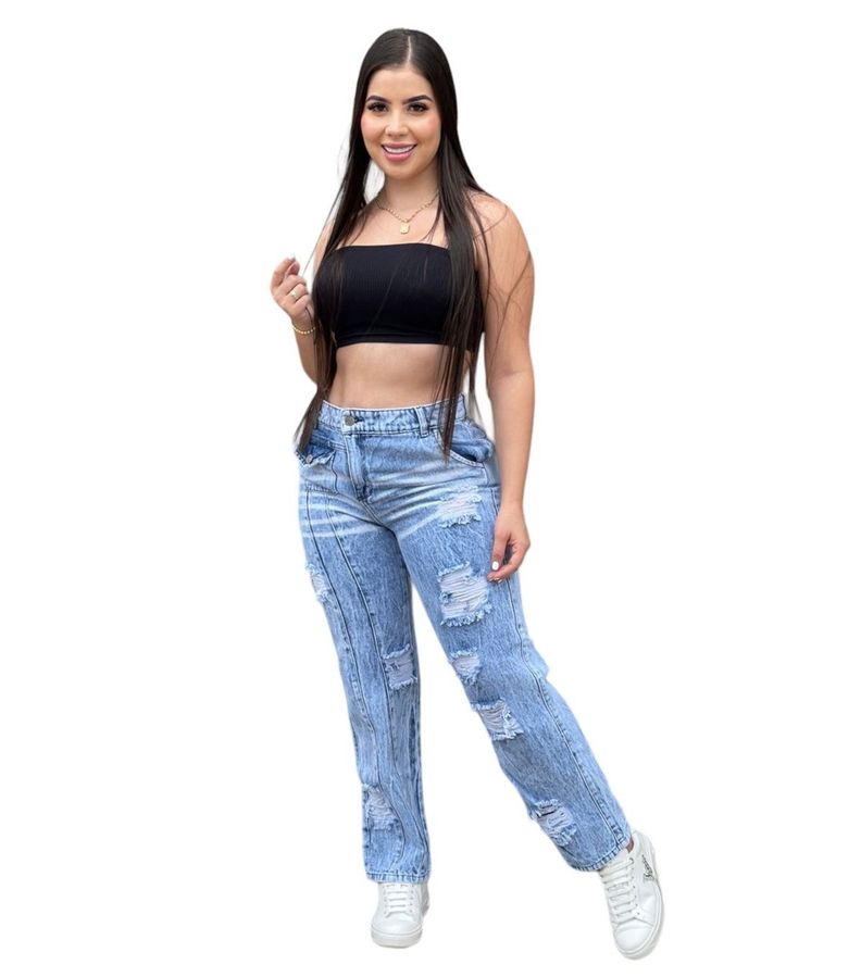Jeans Mom Destroyed Tiro Medio Colombiano-0