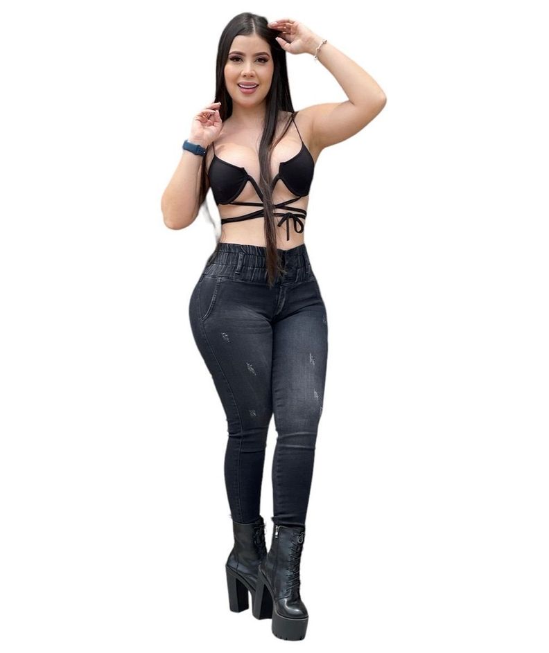 Jeans Skinny Push Up Negro Mujer-1