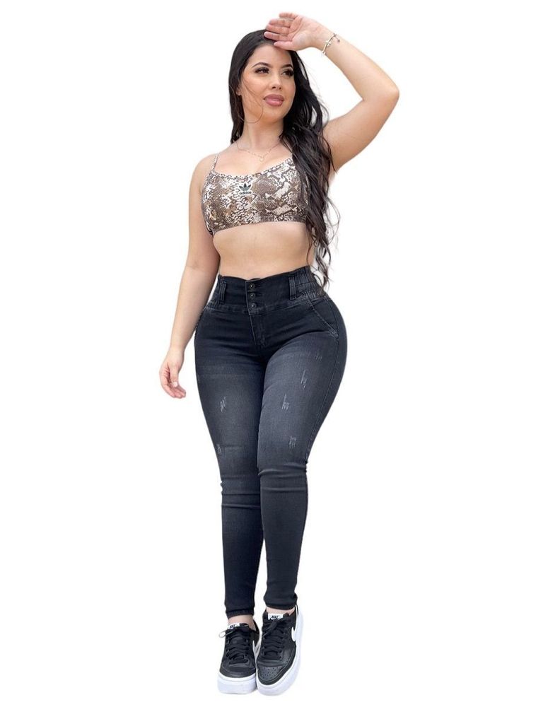 Jeans Skinny Push Up Negro Mujer-2