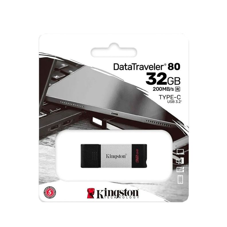 Pendrive USB 3.2 Tipo-C 32GB Kingston DataTraveler80 200MB/s-4