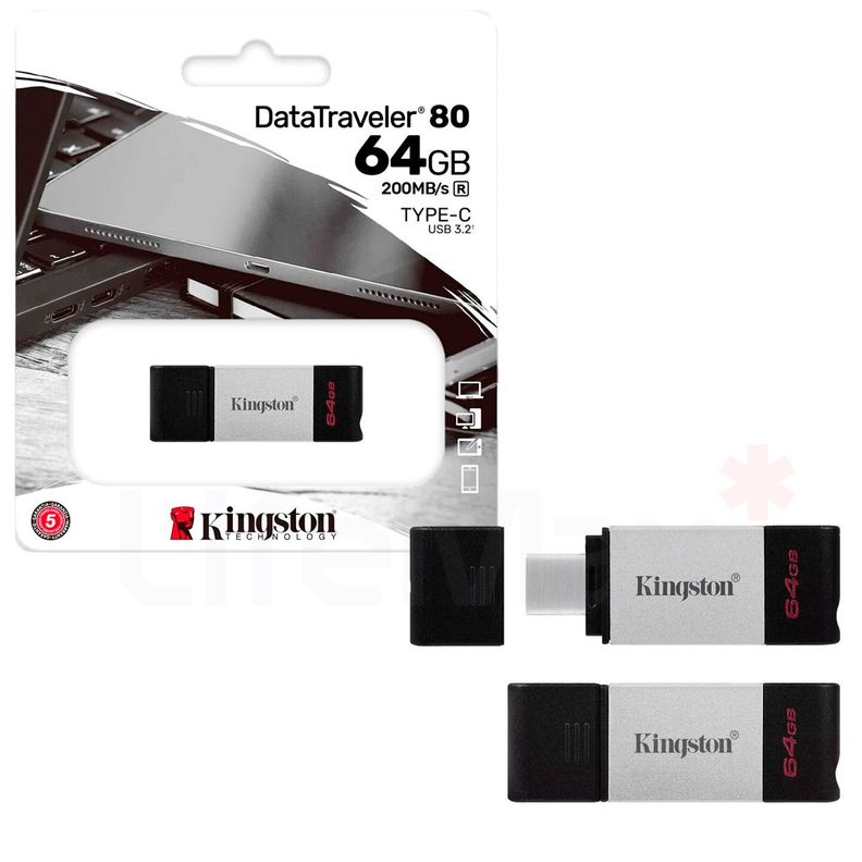 Pendrive USB 3.2 Tipo-C 64GB Kingston DataTraveler80 200MB/s-0