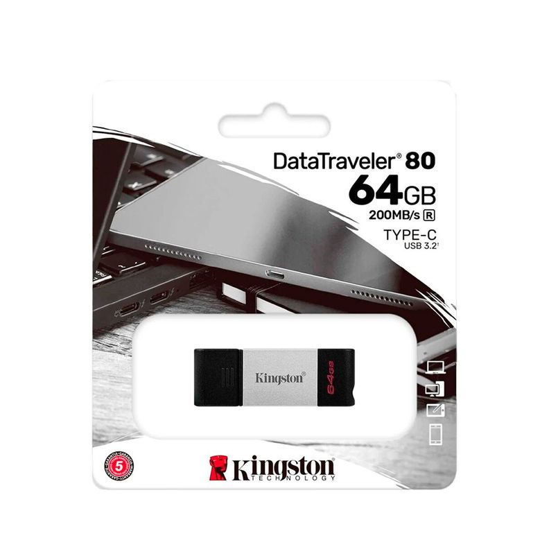 Pendrive USB 3.2 Tipo-C 64GB Kingston DataTraveler80 200MB/s-4