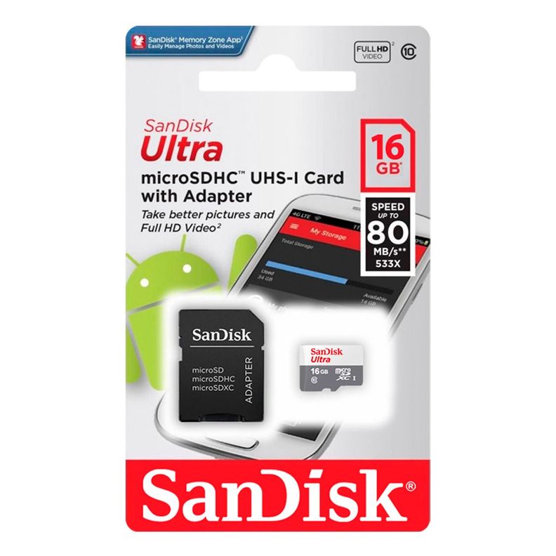 Tarjeta de Memoria MicroSD SanDisk 16GB + Adaptador 80MB/s-3